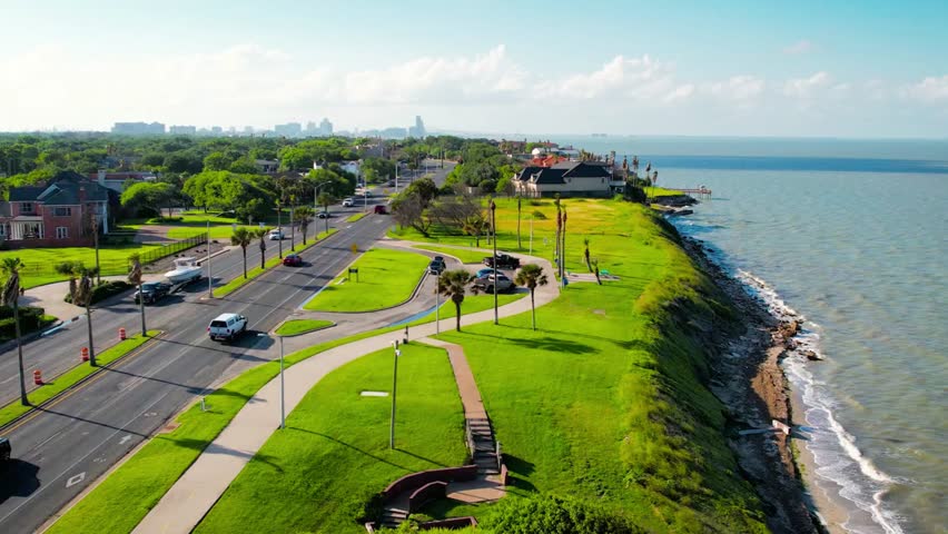 Scenic coastal highway along the galveston bay in texas on a sunny day