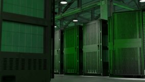 A modern data center features rows of powerful server racks with glowing green lights, representing technology, data storage, network, computing, and digital information management. - Powered by Shutterstock - Get 15% off with code: PIKWIZARD15