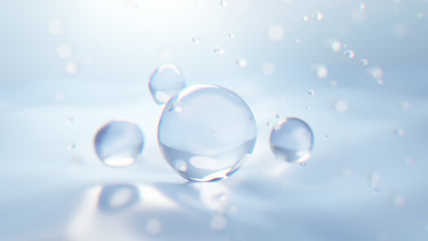 Floating hydration particles combining in soft motion. Ideal for beauty campaigns, hyaluronic acid serum, or wellness branding. 3d animation
