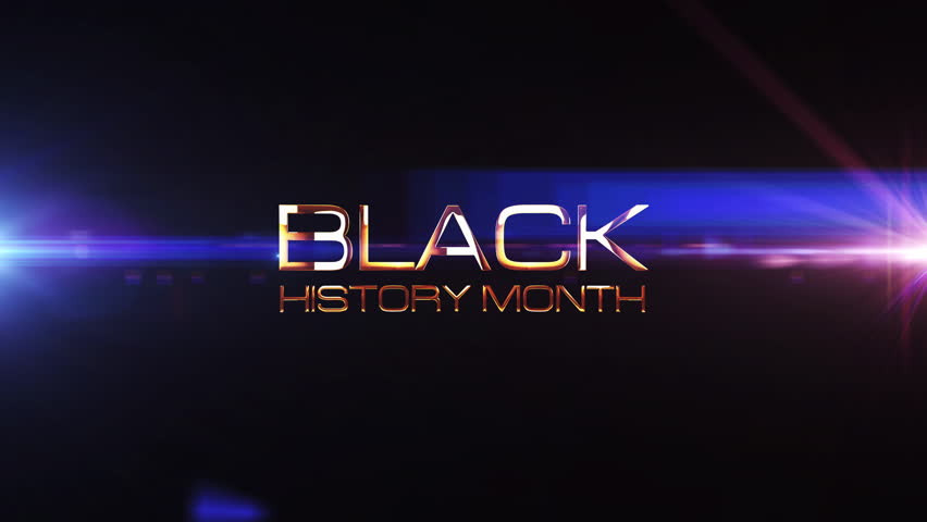 Black History Month 4K 3D seamless loop cinematic title trailer background with beautiful illuminate flares light light on black abstract background. Video cover trailer 
