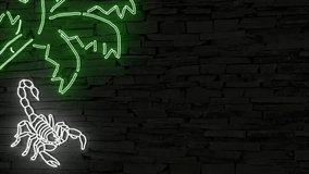 Silhouette of detailed scorpion under palm tree illuminated 3d illustration retro neon sign 10s 4k video animation, add your own text, sweet and eye catching for invitations, quirky marketing  - Powered by Shutterstock - Get 15% off with code: PIKWIZARD15