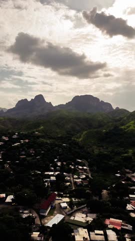 View from a drone of the noses mountain formation and details of urbanism.