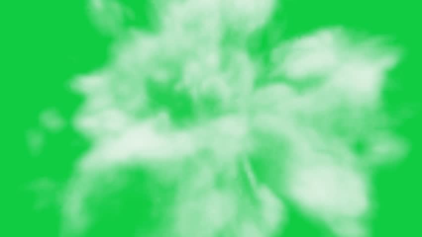 white smoke burst explosion effect transition animation isolated on green screen background