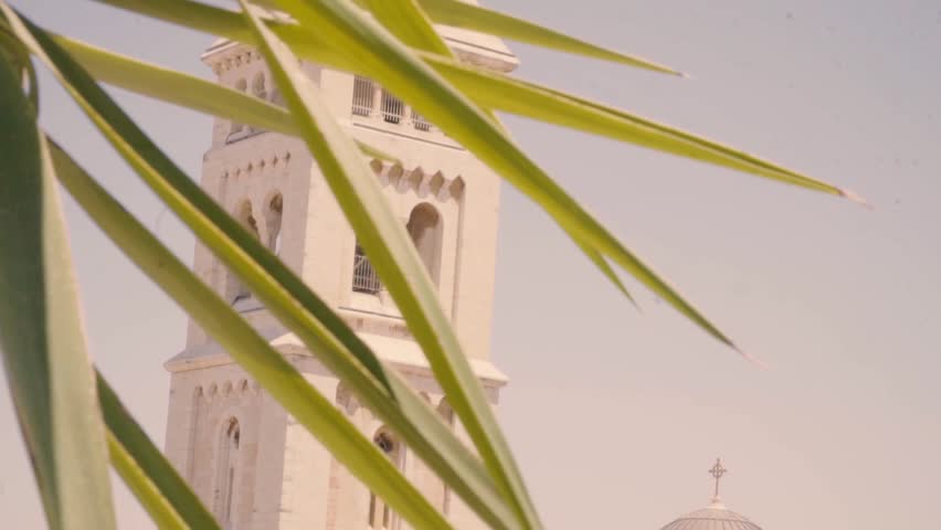 Church tower in the old city Jerusalem Israel