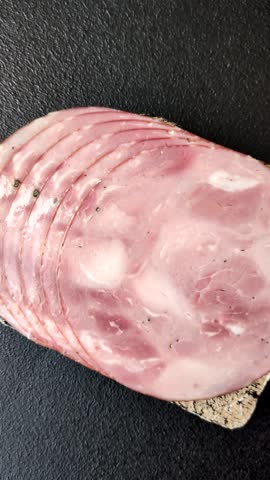 Sliced ham, meat, pork or turkey sausage for sandwiches. Ham slices, food, background for your design