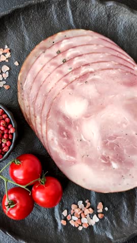 Sliced ham, meat, pork or turkey sausage for sandwiches. Ham slices, food, background for your design
