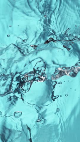 Super Slow Motion of Blue Water Waves in Detail. Filmed on High Speed Cinema Camera, 1000 fps. Top Shot Composition, Vertical Aspect Ratio.