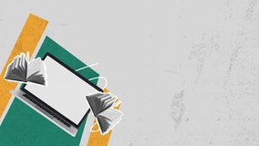 Trendy Halftone Collage Online education concept. Computer laptop . News course, webinar. floating books and brainstorming. Concept of education, online studying, knowledge development, information. - Powered by Shutterstock - Get 15% off with code: PIKWIZARD15
