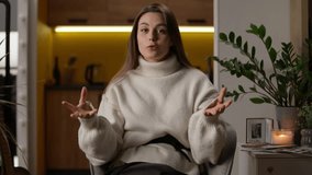 Webcam view Caucasian woman blogger recording video talking communication gesturing hands vlogger influencer freelancer businesswoman business lady female looking at camera girl at home indoors online - Powered by Shutterstock - Get 15% off with code: PIKWIZARD15