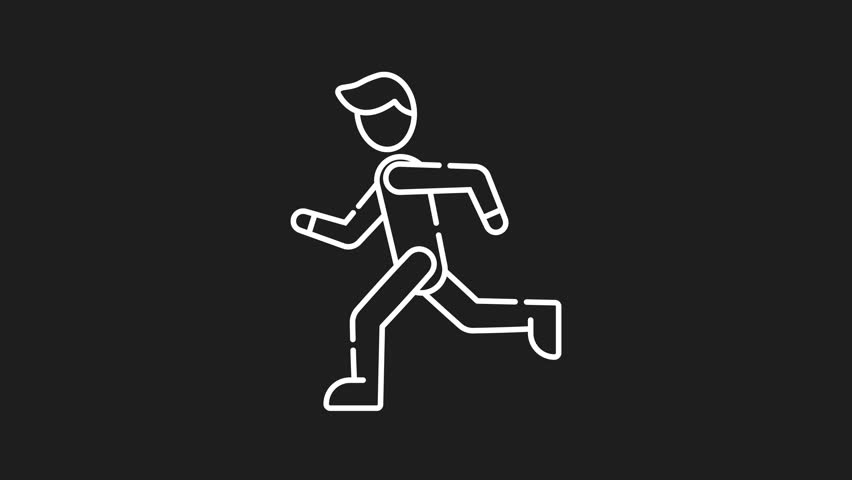 Jogging white line animation. Jogging line animation of a running person, ideal for fitness and sports themed projects needing a dynamic visual element.
