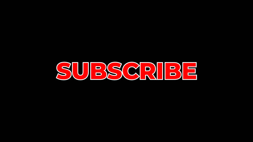Red “SUBSCRIBE” animated text with bounce effect and seamless loop. Ideal for video intros, call-to-action scenes, social media content, and overlays. Transparent background.