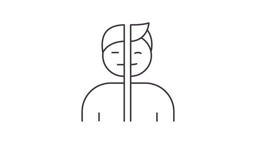 Bipolar disorder line animation. Mood psychology animated icon. Moving bodies, changing expressions. Personality disease. Outline element on white background. HD video with alpha channel
