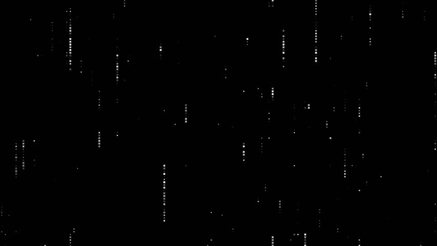 Abstract black and white gradient halftone square background with a digital data motion pattern. Seamless loop in monochrome technology style. Fit for tint, alpha, or overlay layer