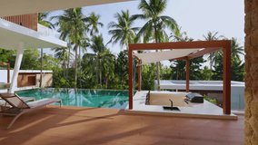 Luxury Modern Villa with Infinity Pool and Sun Loungers Amidst Lush Tropical Landscape in Golden Sunset Light - Powered by Shutterstock - Get 15% off with code: PIKWIZARD15