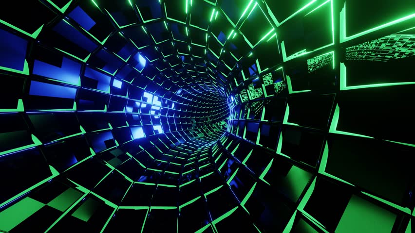 Sci Fi travel tunnel VJ loop with green and blue neon lights