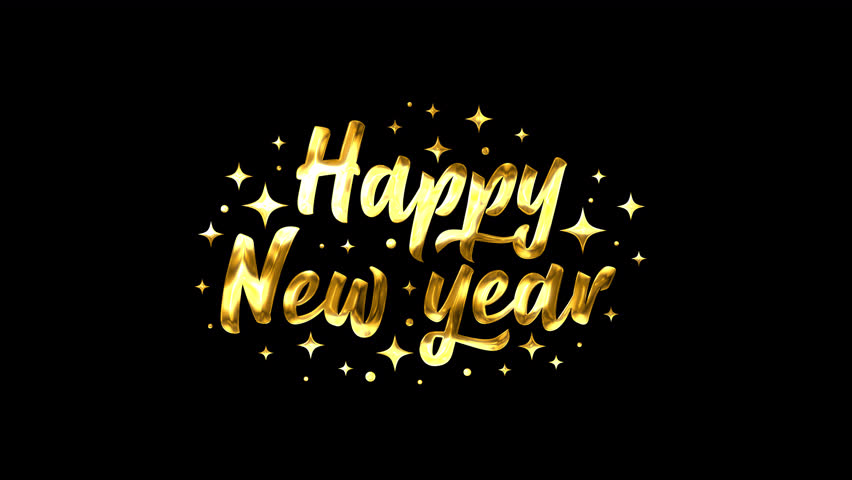 Happy New Year Handwritten Animated Text in Gold Color with Particles. Great for ceremonies, greetings, celebrations, banners and Flyer. Animated Happy New Year 2026