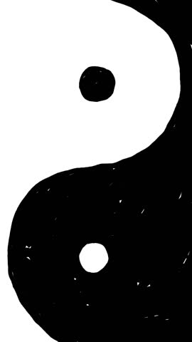 Yin yang animation, feng shui, vertical video HD, doodle drawing, loop, black and white