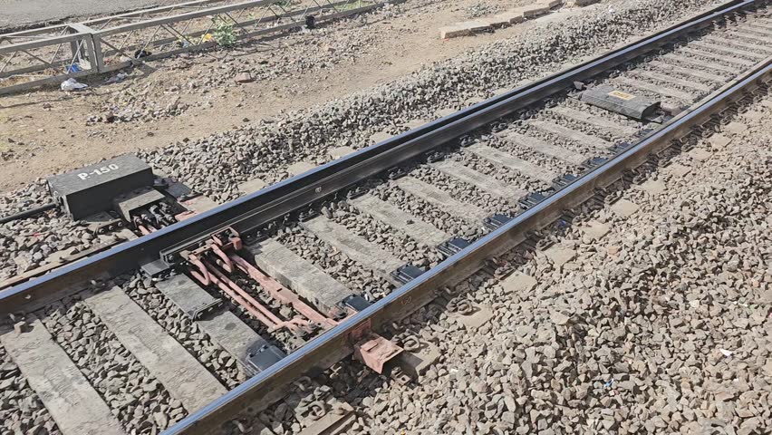 Rajkot, Gujarat, India 07 15 2025: electric locomotive railway track of Indian Railway 
