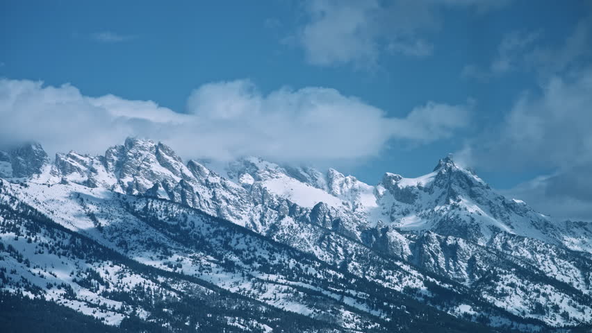 Snowy Peaks Grand Teton National Park with Clouds in Winter Wyoming