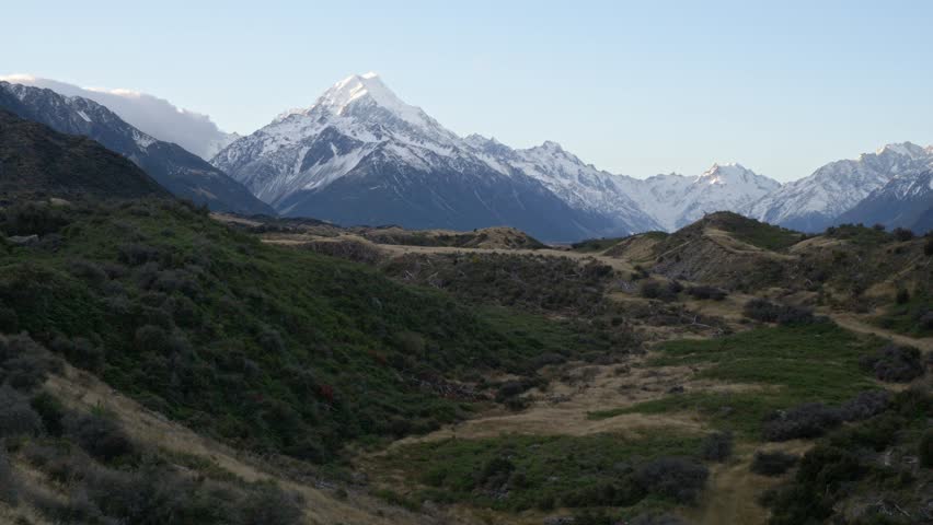 Hiking Trails Towards Mount Cook (Aoraki) In South Island, New Zealand - Panning Shot