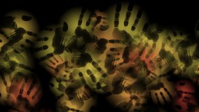 Experience a mesmerizing motion graphic of vibrant, glowing handprints in an abstract, flowing pattern. This artistic background evokes themes of human connection and ethereal energy. - Powered by Shutterstock - Get 15% off with code: PIKWIZARD15