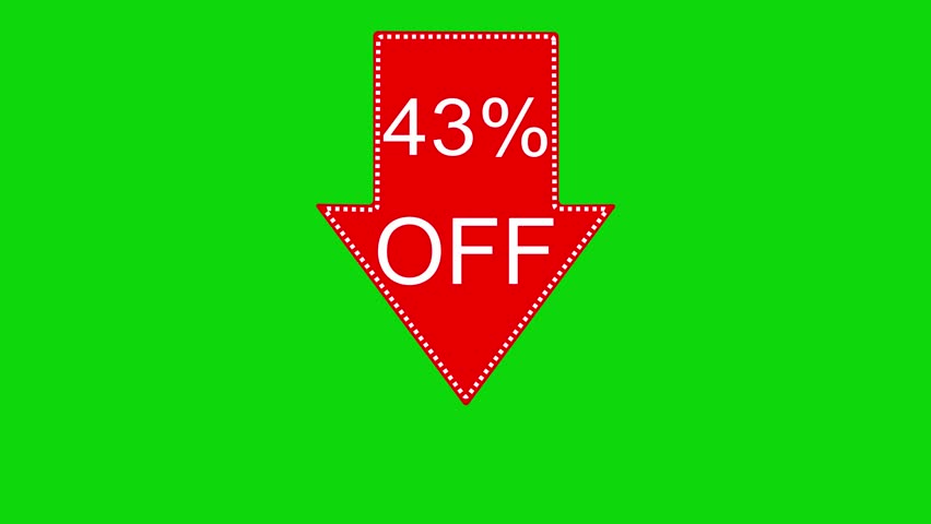 43 percent off discount offer icon animation. Animated arrow pointing 43 percent off text animation. green background 4k video.