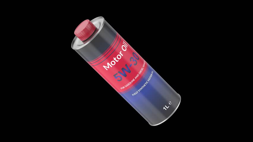 Spinning car engine oil tin bottle on a black background