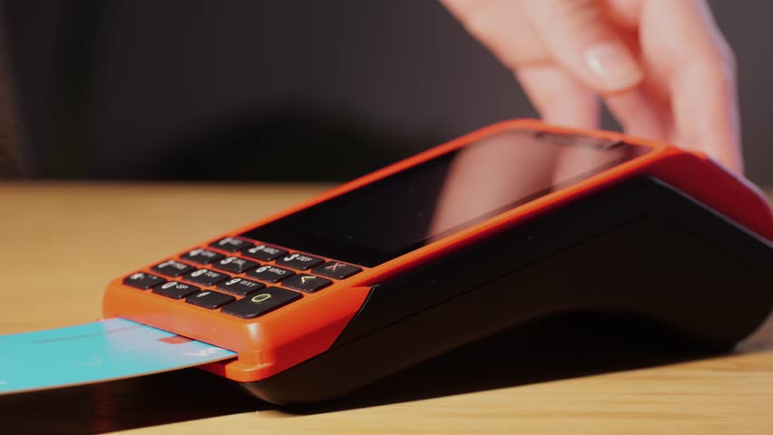 Purchase by nfc phone on electronic payment machine or card reader. E-money at cashless wallet, online banking in shop.