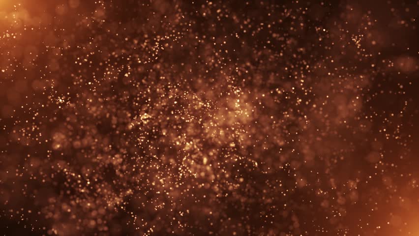 Glowing hot fiery particles abstract background with golden bokeh light and shallow depth of field. This warm glittering motion background animation is full HD and a seamless loop.