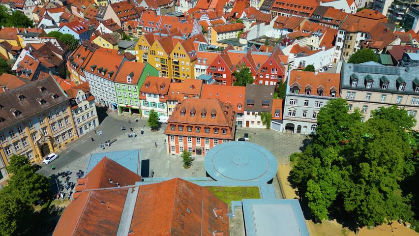 4K Aerial Drone Video of Plaza Outside the ETA Hoffmann Theater in Bamberg, Germany