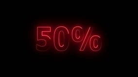 Vibrant red neon light sign displaying a 50% discount for a half-price sale or promotional offer on a dark background. - Powered by Shutterstock - Get 15% off with code: PIKWIZARD15