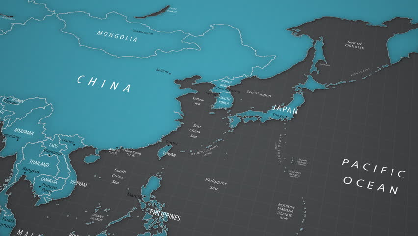 South Korea on the world map. 4K animation.