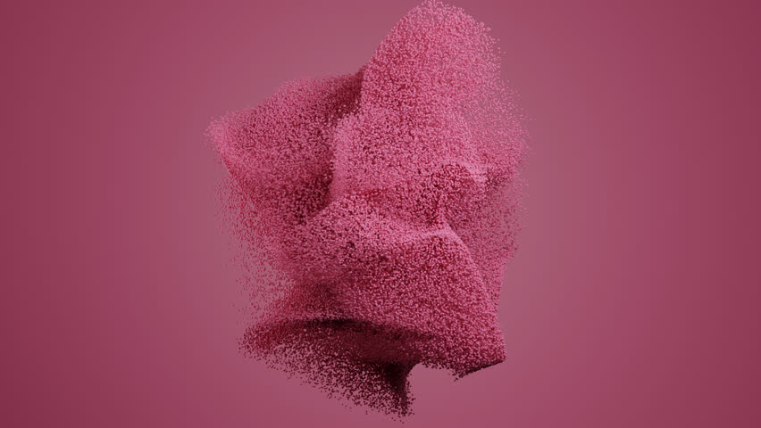 Dynamic Abstract Pink Particle Cloud in Chaotic Motion over a Bright Pink Background, Featuring Complex 3D Geometry and Organic Patterns for Bold Visual Backgrounds