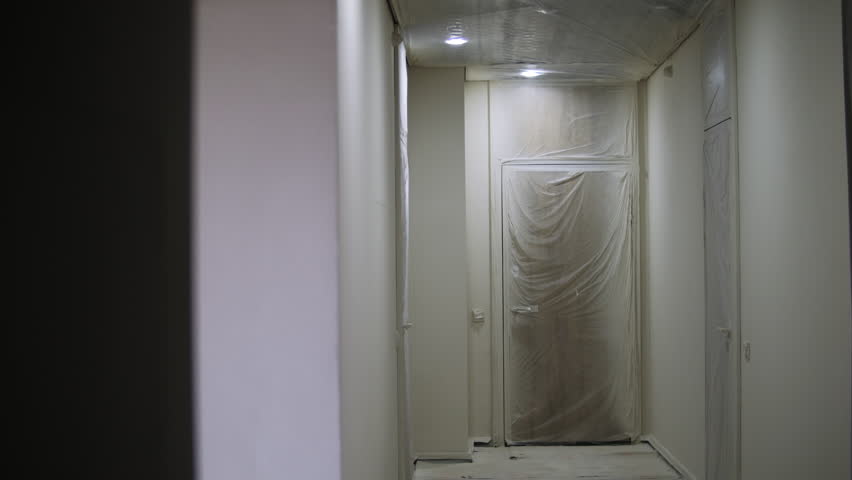 Protective Plastic Covering in Hallway Before Painting
