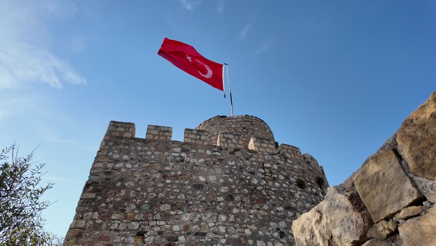 A drone view of Boyabat Castle in Boyabat, Sinop, Turkey.