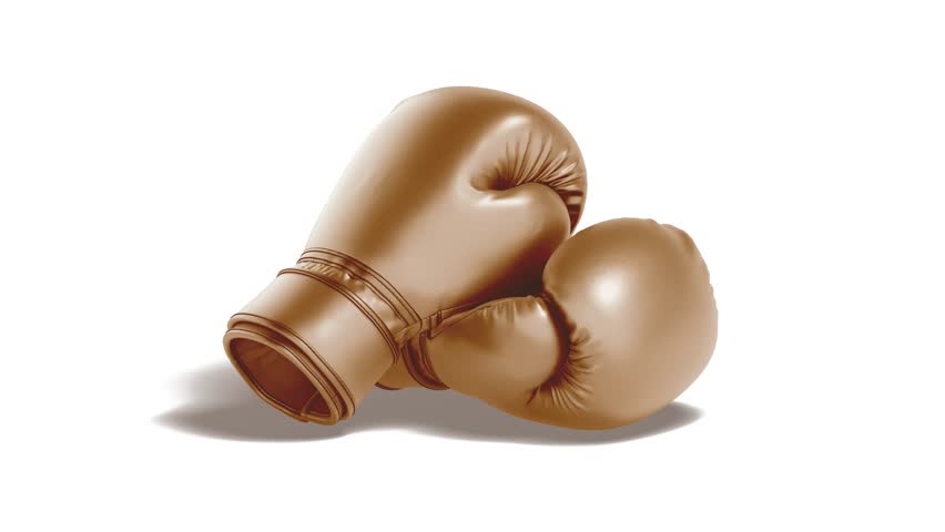 Blank gold boxing gloves pair, 4k, looped rotation, 3d rendering. Rotating golden glove for best champion award, isolated on white background. Leather protective activewear for fight. 3D Illustration