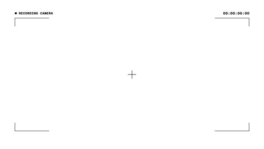 Stylish video recording UI overlay with minimalist black lines and digital timestamp. Designed with a clean HUD layout and white background, Perfect for mockups, sci-fi UI, or cinematic use.