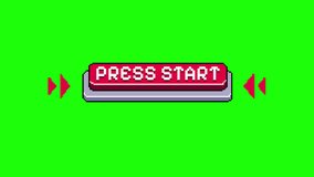 Pixel Art Press Start Button with Red Arrows on Green Screen - Retro Video Game UI Element, 8-bit Graphics, Game Interface Design - Powered by Shutterstock - Get 15% off with code: PIKWIZARD15