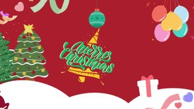Vibrant Christmas animation with playful reindeer, festive trees, colorful balloons, and sparkling gifts on a cheerful red background. Ideal for holiday greetings, lively promotions, and family-friend - Powered by Shutterstock - Get 15% off with code: PIKWIZARD15