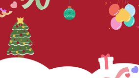Vibrant Christmas animation with playful reindeer, festive trees, colorful balloons, and sparkling gifts on a cheerful red background. Ideal for holiday greetings, lively promotions, and family-friend - Powered by Shutterstock - Get 15% off with code: PIKWIZARD15