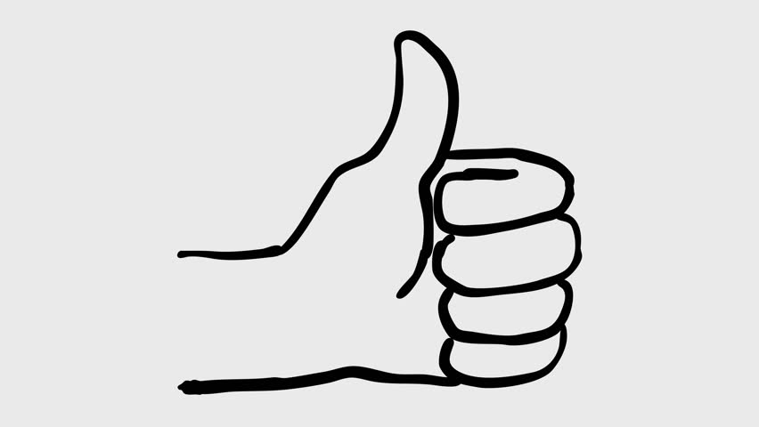 2d Animation cartoon character drawing of a hand flashing a hitchhiking sign on white, black and green screen in 4k ultra-high-definition.