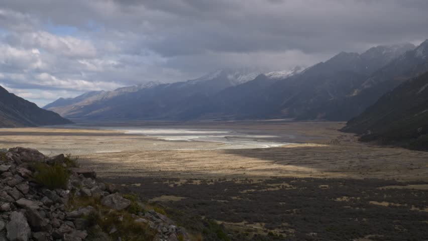 Mount Cook And Tasman Glacier Lake In South Island, New Zealand - Wide Shot
