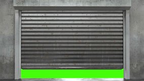 Grungy Urban Metal Store Shutters Opening And Then Closing, With Green Screen Behind - Powered by Shutterstock - Get 15% off with code: PIKWIZARD15