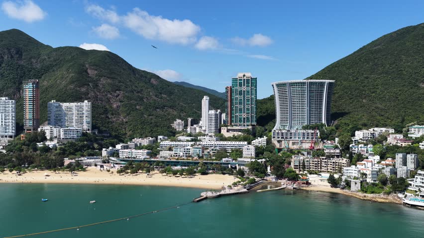 Skyview in Repulse Bay Hong Kong features a golden beach, clear waters with luxury villas and exclusive residences,an iconic destination for tourism, upscale living and water activities