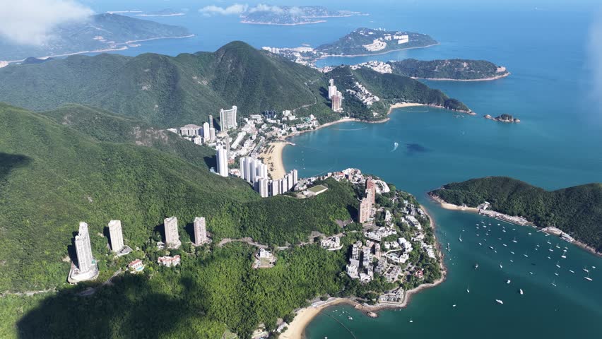 Skyview in Repulse Bay Hong Kong features a golden beach, clear waters with luxury villas and exclusive residences,an iconic destination for tourism, upscale living and water activities