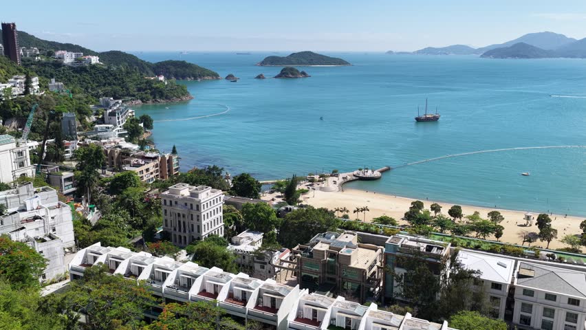 Skyview in Repulse Bay Hong Kong features a golden beach, clear waters with luxury villas and exclusive residences,an iconic destination for tourism, upscale living and water activities