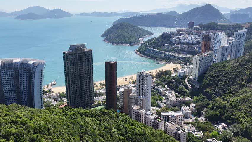Skyview in Repulse Bay Hong Kong features a golden beach, clear waters with luxury villas and exclusive residences,an iconic destination for tourism, upscale living and water activities