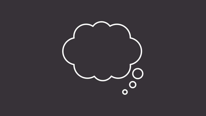 Chat bubble white line animation. Text message animated icon. Showing up. Thinking, thought. Talk balloon. Comment, speech. Isolated element on dark background. Alpha transparent video