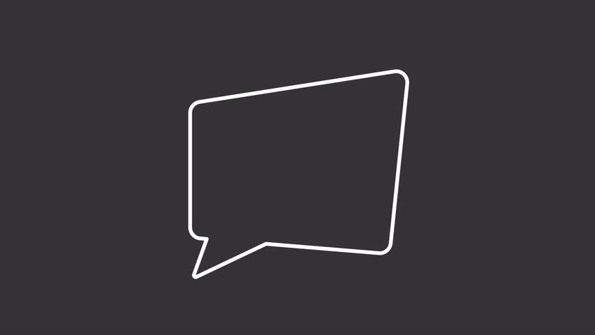 Chat message rectangular white line animation. Online communication animated icon. Speech bubble scaling, shaking. Talk balloon. Isolated element on dark background. Alpha transparent video