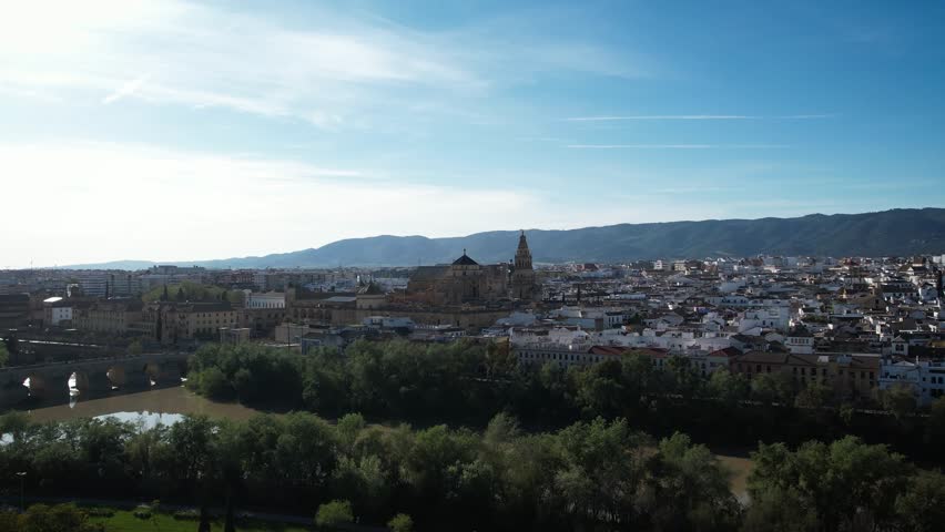 Drone view of Cordoba city in Andalucia, Spain. High quality 4k footage